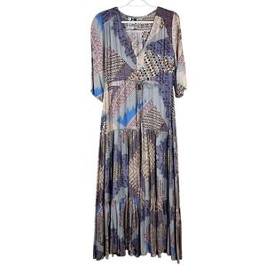 Jaase Womens Bohemian Tiered Patchwork Maxi Dress Purple Beige Multicolor Sz S